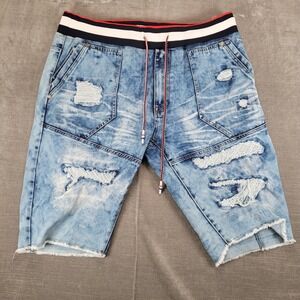 Born Fly Mens Acid Wash Distressed Denim Shorts‎ Size 38 Waistband